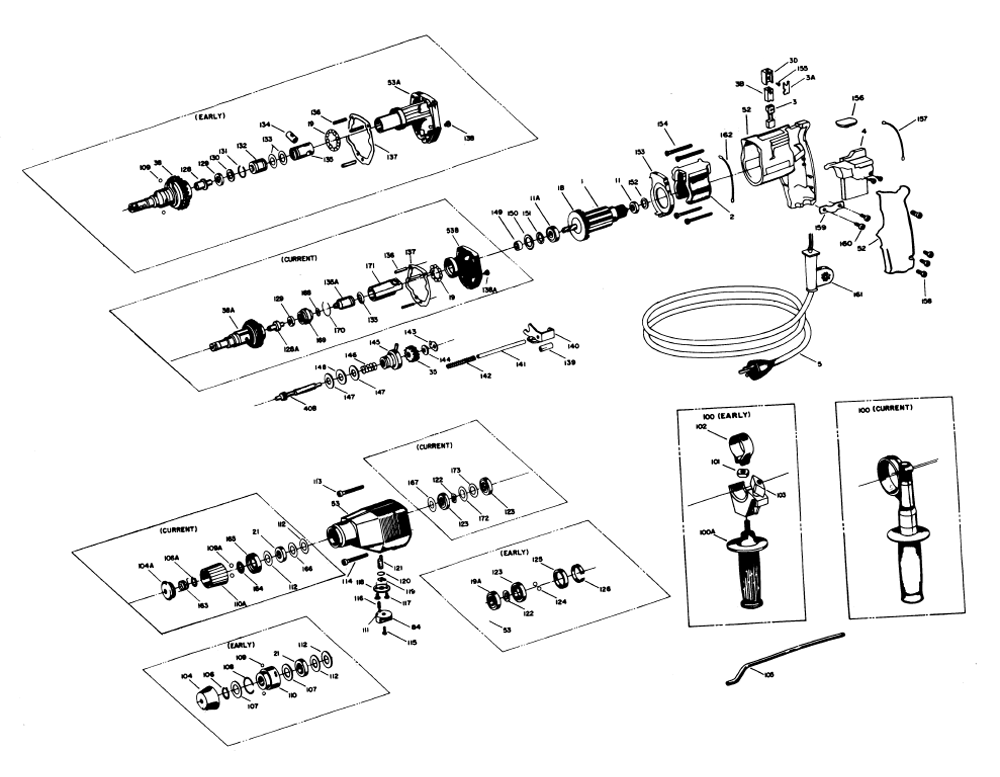 Fig-0 Diagram and Parts List for 639 Type-1 Porter Cable Electric Drill